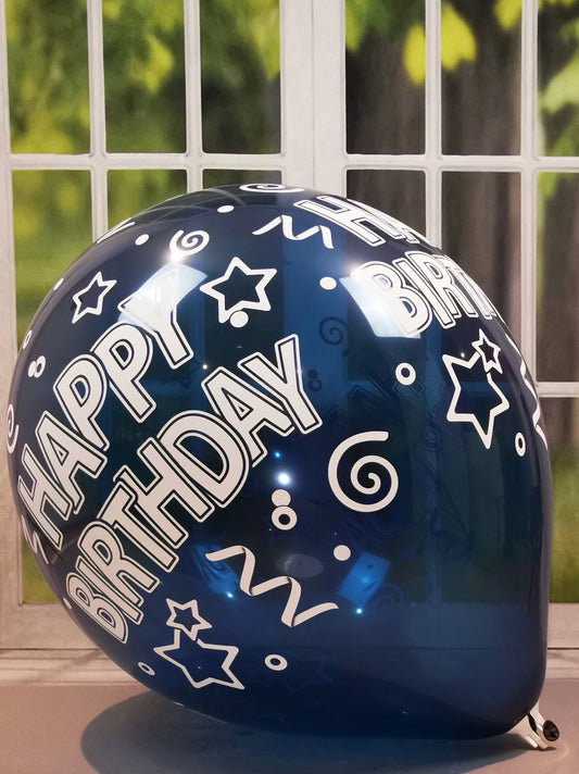2 x Belbal B250 ∅ 24"/ 60cm Luftballons *Blau Happy Birthday Print *